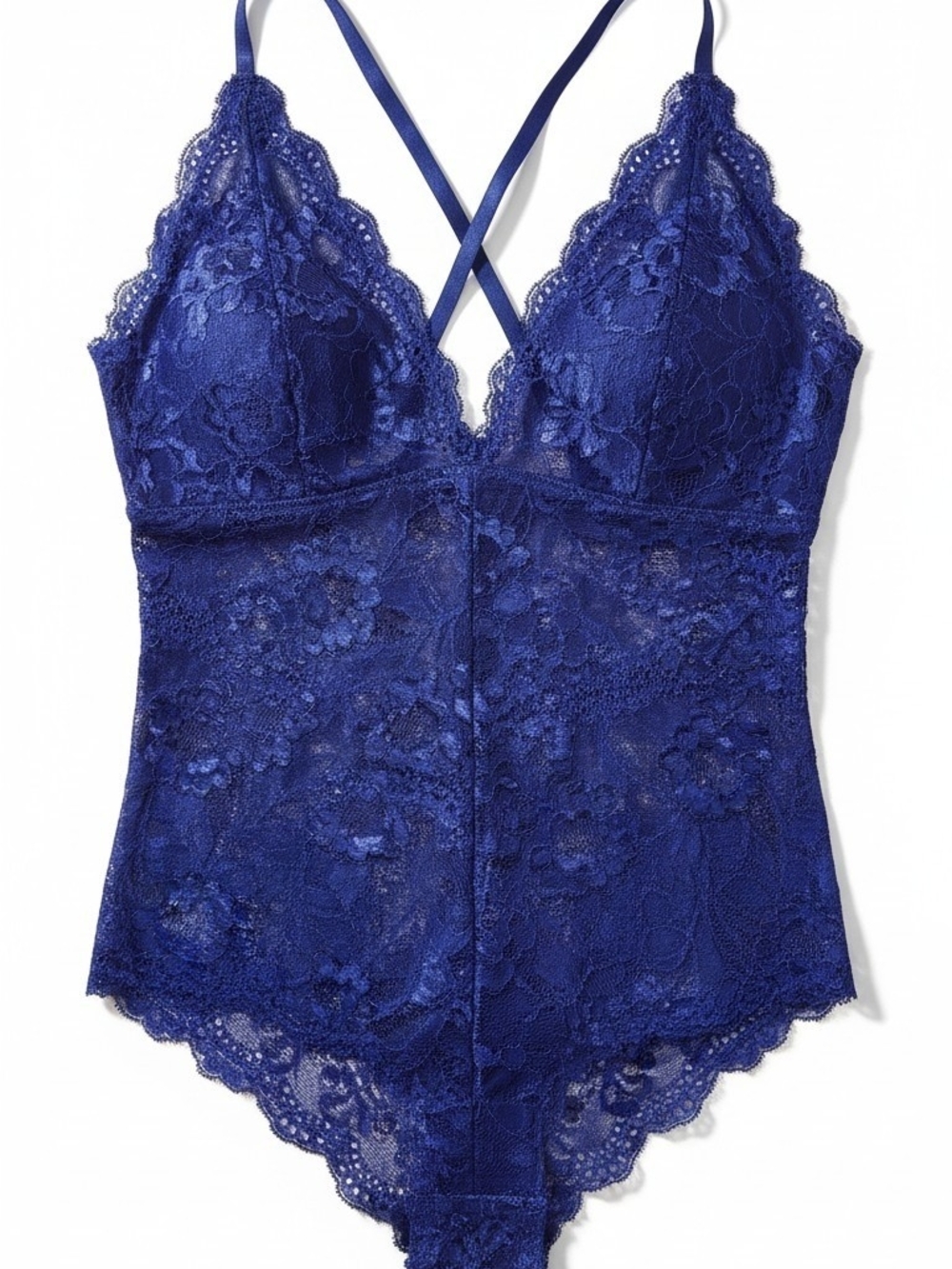 Avidlove Lace Cross-Back Chemise Bodysuit in Cobalt Blue
